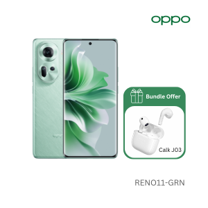 Oppo RENO11 5G 6.7 12GB - 256GB Cam 50+32+8 - 32MP - Green | With Free Calk Wireless Earbuds - J03 - White