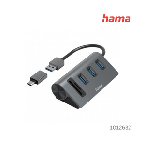 Hama 5-in-1 USB Hub-Card Reader, 3 x USB-A, SD, microSD